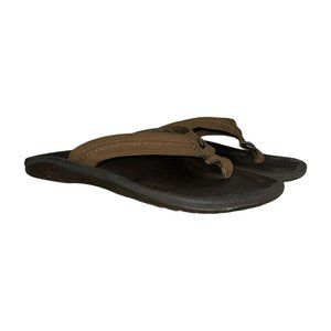 Olukai Brown Leather Thong Flip Flops Sandals Men's 15